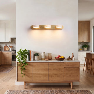 Kumo Alabaster Light Oak Wall Light Centered Over Dining Room Credenza Sideboard - Vidirlighting