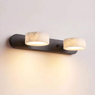 Kumo Alabaster and Walnut Wood Wall Light 2-Light Warm Glow Studio Shot - Vidirlighting