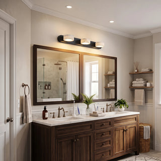 Kumo Alabaster Walnut Vanity Light 3-Light Fixture Over Modern Bathroom Mirror - Vidirlighting