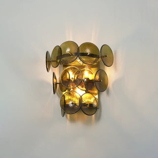Lente Hammered Glass Disc Wall Sconce Vidirlighting Clear Hammered Glass Model Illuminated Casting Crisp Sparkling Ice Ripple Light Rays on Wall