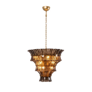 Lido Textured Glass Chandelier by Vidir Lighting with illuminated amber fluted glass tiers