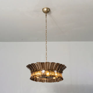 Lido amber smoke tiered glass chandelier studio display on white background by Vidir Lighting