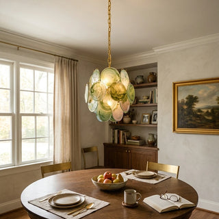 Liora Swirl Disc Green Glass Chandelier