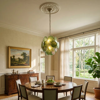 Liora Swirl Disc Green Glass Chandelier