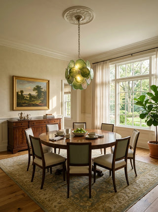 Liora Swirl Disc Green Glass Chandelier
