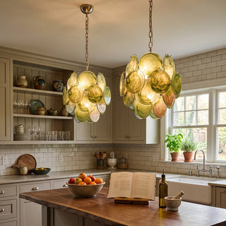 Liora Swirl Disc Green Glass Chandelier