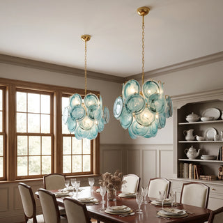 Liora Teal Disc Blue Glass Chandelier