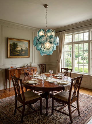 Liora Teal Disc Blue Glass Chandelier