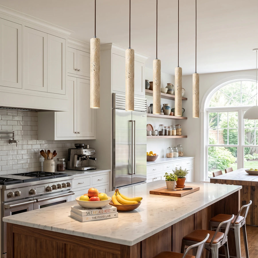 Long Cylinder Travertine Pendant Lamp