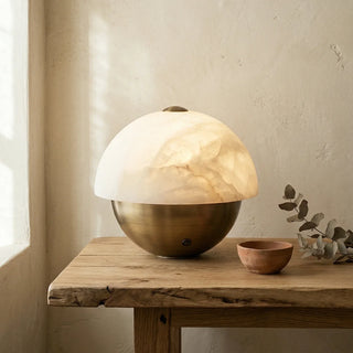 Luna Stone Hemispherical Alabaster Table Lamp