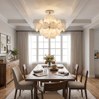 Lunaria Alabaster Disc Ceiling Light Vidirlighting Natural Translucent Alabaster Ceiling Fixture over White Marble Kitchen Island and Barstools
