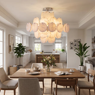 Lunaria Alabaster Disc Ceiling Light Vidirlighting Illuminating Classic Paneled Hallway Corridor with Console Table and Runner Rug
