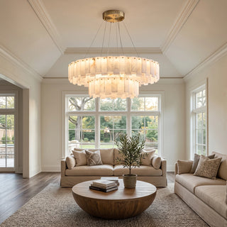 Modern Alabaster Celestial Round Chandelier