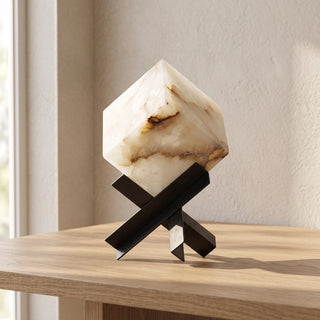 Modern Alabaster Cube Table Lamp