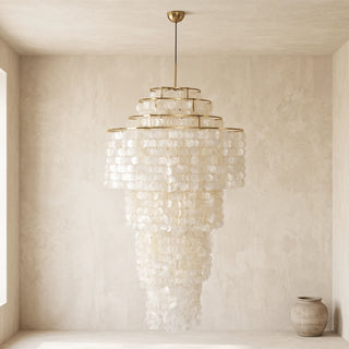 Multi-Layered Capiz Shell Cascading Chandelier