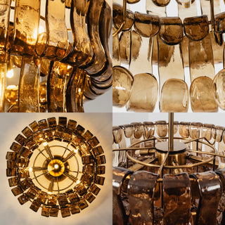 Nastro Textured Glass Ceiling Light Vidirlighting 4-in-1 Macro Hardware Details Collage Highlighting Brushed Brass Canopy Spider Arms and Mounting Hooks