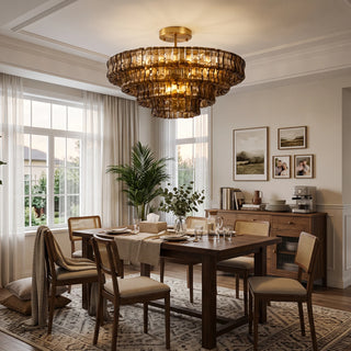 Nastro Textured Glass Ceiling Light Vidirlighting Clear Murano Style Ribbon Glass Flush Mount with Brass Canopy Casting Radiant Shadow on Hallway Ceiling
