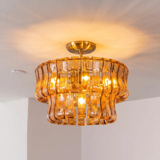 Nastro Textured Glass Ceiling Light Vidirlighting Olive Green Textured Glass Shade with Matte Black Canopy Radiating Ambient Glow on Ceiling