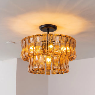 Nastro Textured Glass Ceiling Light Vidirlighting Clear Murano Glass Ribbon Lamp with Brushed Brass Canopy Casting Sparkling Starburst Ceiling Pattern