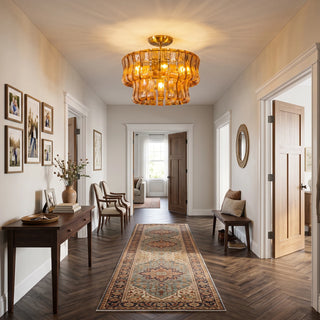 Nastro Textured Glass Ceiling Light Vidirlighting Amber Tinted Curved Glass Ribbon Ceiling Fixture with Black Canopy in Traditional Entryway Foyer