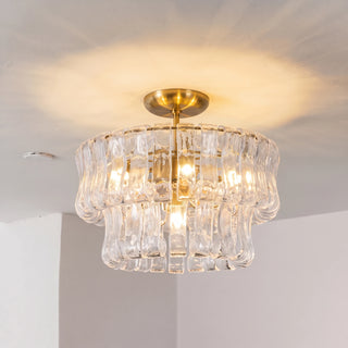Nastro Textured Glass Ceiling Light Vidirlighting Amber Textured Glass Shade with Brushed Brass Canopy Emitting Warm Golden Ambient Light