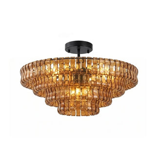Nastro Textured Glass Ceiling Light Vidirlighting Large 4-Tier Cascading Amber Tinted Glass Chandelier with Black Canopy Isolated on White