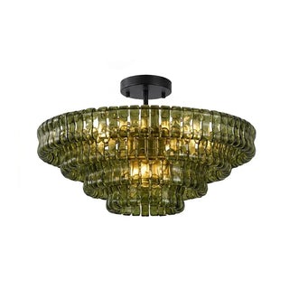 Nastro Textured Glass Ceiling Light Vidirlighting 2-Tier Amber Cognac Ribbed Glass Ribbon Ceiling Light with Matte Black Stem Isolated on White
