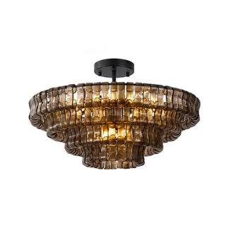 Nastro Textured Glass Ceiling Light Vidirlighting 2-Tier Translucent Smoke Grey Textured Glass Ceiling Fixture with Black Canopy Cutout