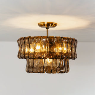 Nastro Textured Glass Ceiling Light Vidirlighting Grand 4-Tier Cascading Clear Fluted Glass Semi-Flush Chandelier with Black Base on White