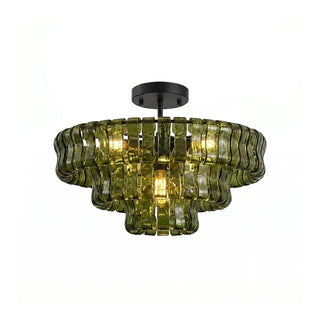 Nastro Textured Glass Ceiling Light Vidirlighting Angled Perspective Studio Display of Unlit Amber Glass Ribbon Drum Ceiling Light