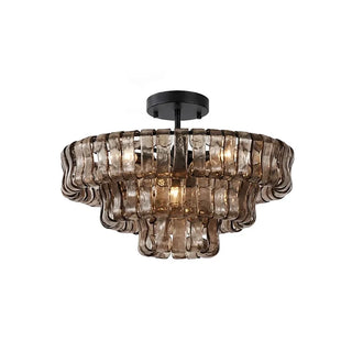 Nastro Textured Glass Ceiling Light Vidirlighting Real Factory Hanging Sample Unlit Showing Fluted Curved Amber Smoke Glass Ribbon Panels