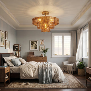 Nastro Textured Glass Ceiling Light Vidirlighting Grand Tiered Smoke Tinted Textured Glass Semi-Flush Chandelier in Classic Neutral Bedroom