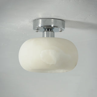 Nuvola Alabaster Semi-Flush Ceiling Light Vidirlighting Factory Ceiling Mounted Unlit Test Showing Translucent Natural White Alabaster Cloud Dome and Chrome Canopy