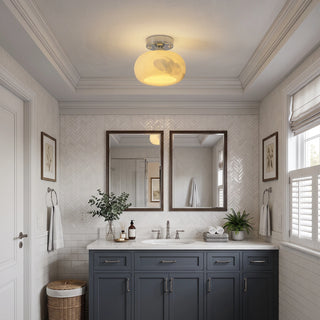 Nuvola Alabaster Semi-Flush Ceiling Light Vidirlighting Elegant Soft Glow Stone Ceiling Light Centered in Luxury Walk-In Closet with Built-In Wardrobes