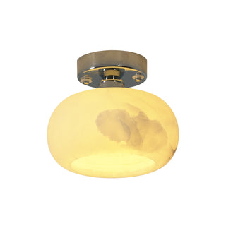 Nuvola Alabaster Semi-Flush Ceiling Light Vidirlighting Master Hero Cutout View Fully Lit with Warm Glowing Natural Alabaster Shade and Polished Chrome Base Isolated on White