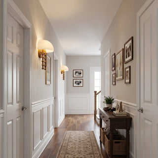 Ombrellino Alabaster Wall Sconce Vidirlighting Symmetrical Twin Alabaster Mushroom Wall Lamps Flanking Large Glass-Door Bookcase in Cozy Study