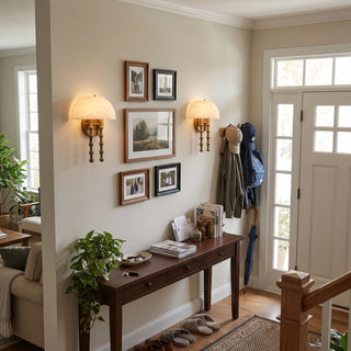 Ombrellino Alabaster Wall Sconce Vidirlighting Statement Alabaster Dome Sconce Centered beneath Gallery Picture Wall above Antique Wood Credenza