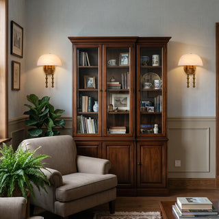 Ombrellino Alabaster Wall Sconce Vidirlighting Symmetrical Pair of Brass and Alabaster Sconces Flanking Console Table in Sunlit Foyer