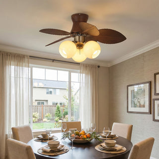 Palm Leaves Round Glass Ceiling Fan Light