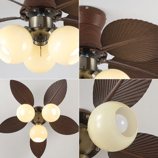 Palm Leaves Round Glass Ceiling Fan Light