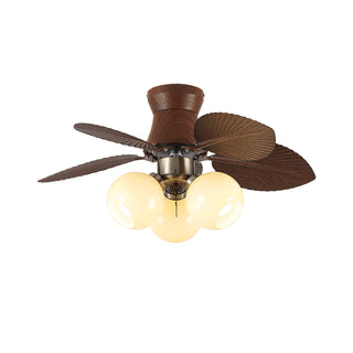 Palm Leaves Round Glass Ceiling Fan Light