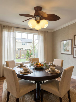 Palm Leaves Round Glass Ceiling Fan Light