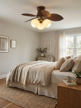 Palm Leaves Round Glass Ceiling Fan Light