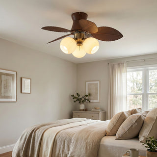 Palm Leaves Round Glass Ceiling Fan Light