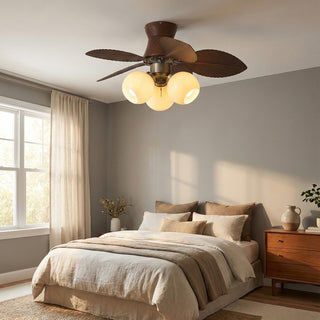 Palm Leaves Round Glass Ceiling Fan Light