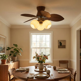 Palm Leaves Round Glass Ceiling Fan Light