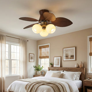 Palm Leaves Round Glass Ceiling Fan Light