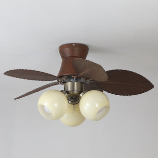 Palm Leaves Round Glass Ceiling Fan Light