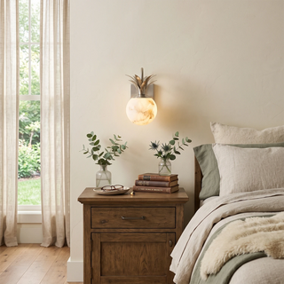Palmyra Alabaster Globe Palm Wall Sconce