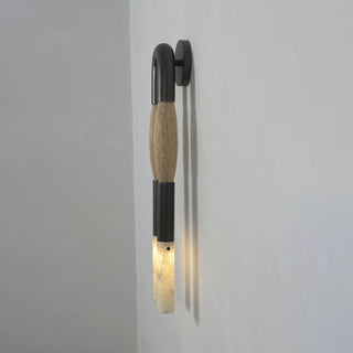 Pennello Horsehair Alabaster Wall Sconce Vidirlighting Frontal Unlit Display of Matte Black Arch and Cream Blonde Horsehair Sconce